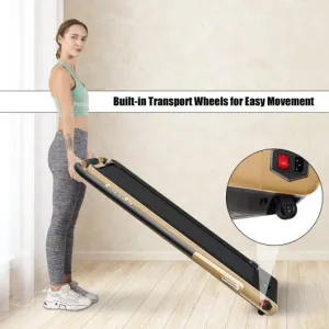 2-in-1 Folding Treadmill with Remote Control and LED Display-Golden