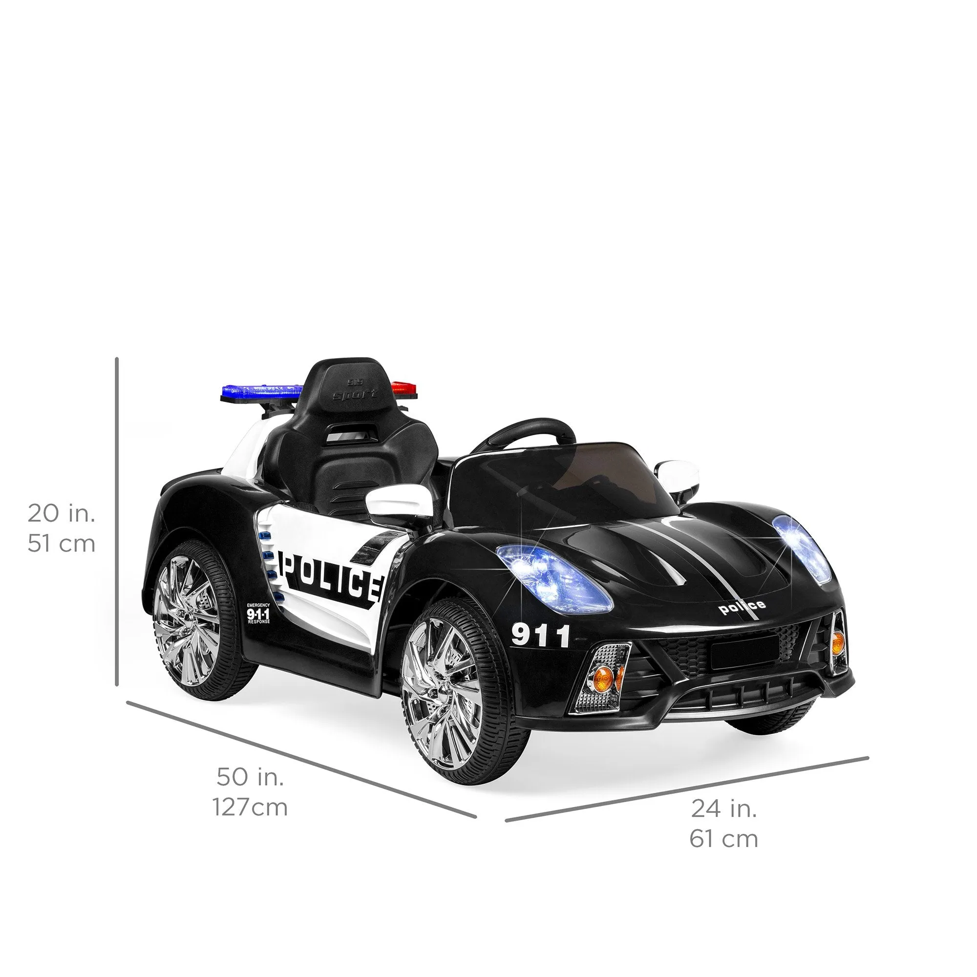 12V Kids Police Sports Car Ride-On w/ AUX Port, Parent Control, Sounds