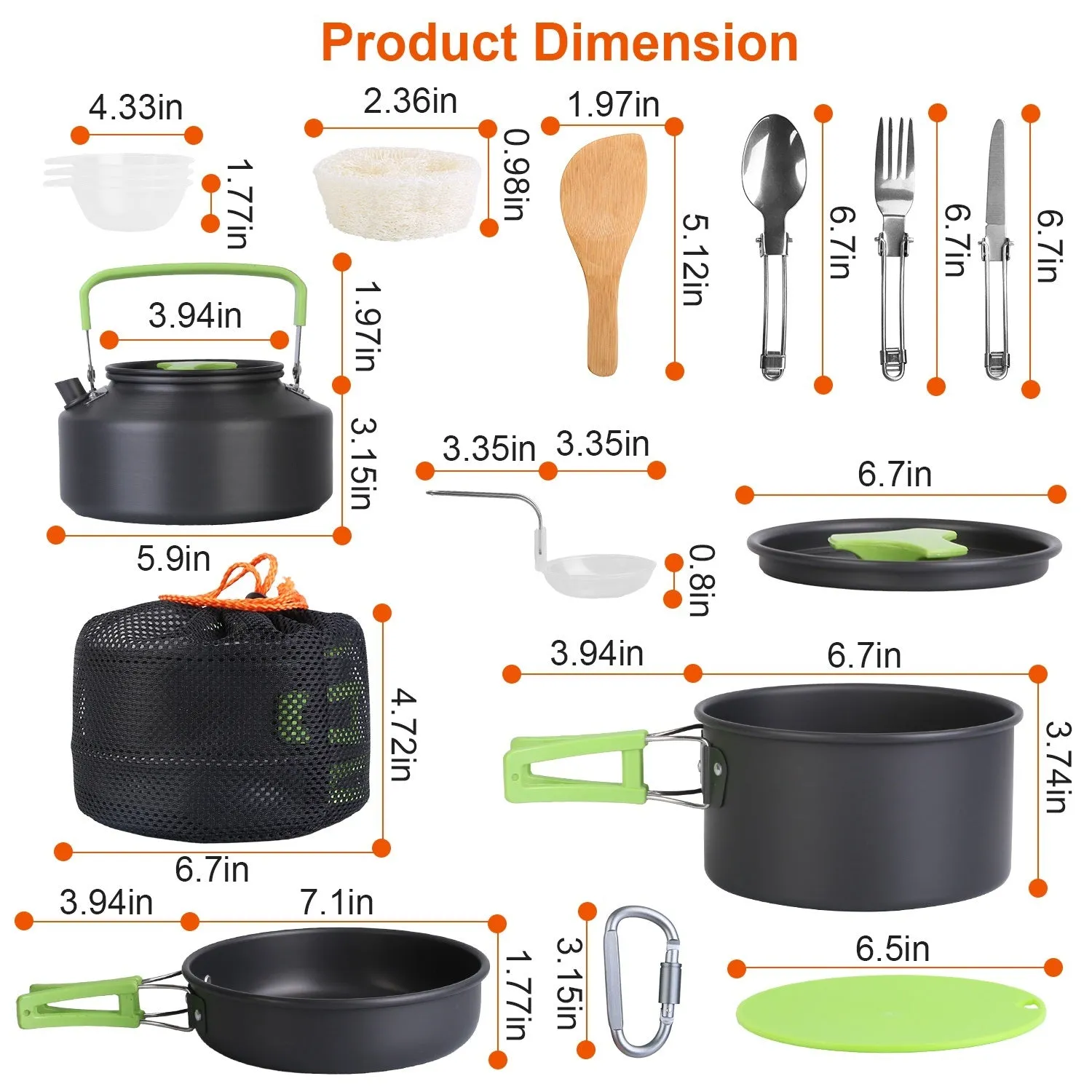 16Pcs Camping Cooking Ware Set Camping Stove Cookware Kit Aluminum Pot Pan Kettle Set with Bowls Knife Fork Spoon Carabiner Spatula Cutting Board for Hiking Picnic Outdoor