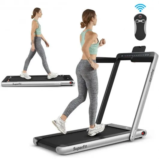 2-in-1 Electric Motorized Health and Fitness Folding Treadmill with Dual Display-Silver