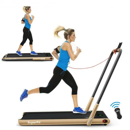 2-in-1 Folding Treadmill with Remote Control and LED Display-Golden