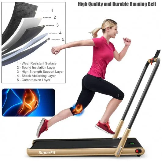 2-in-1 Folding Treadmill with Remote Control and LED Display-Golden