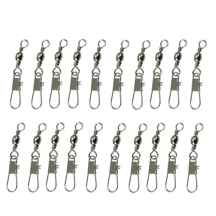 20pcs 6# 4.2cm Fishing Connectors Barrel Swivel with Safety Snap Ring