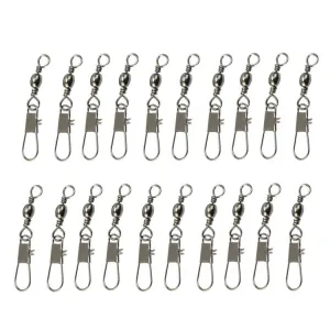 20pcs 8# 3.5cm Fishing Connectors Barrel Swivel with Safety Snap Ring