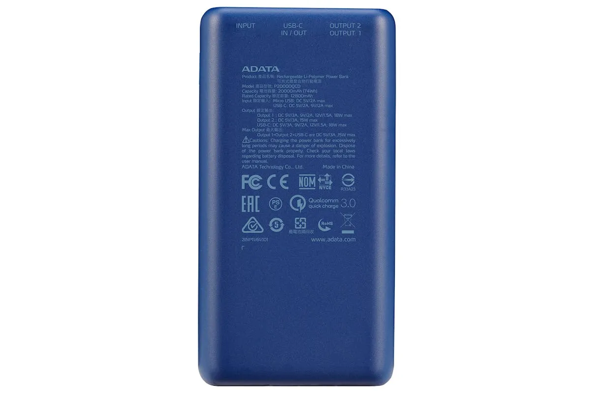 ADATA 20000mAh Portable Power Bank | Blue