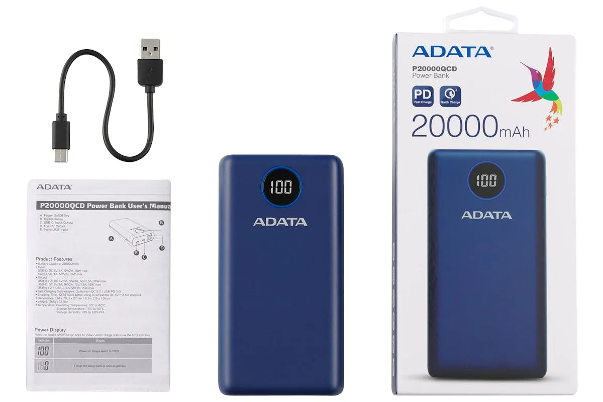 ADATA 20000mAh Portable Power Bank | Blue