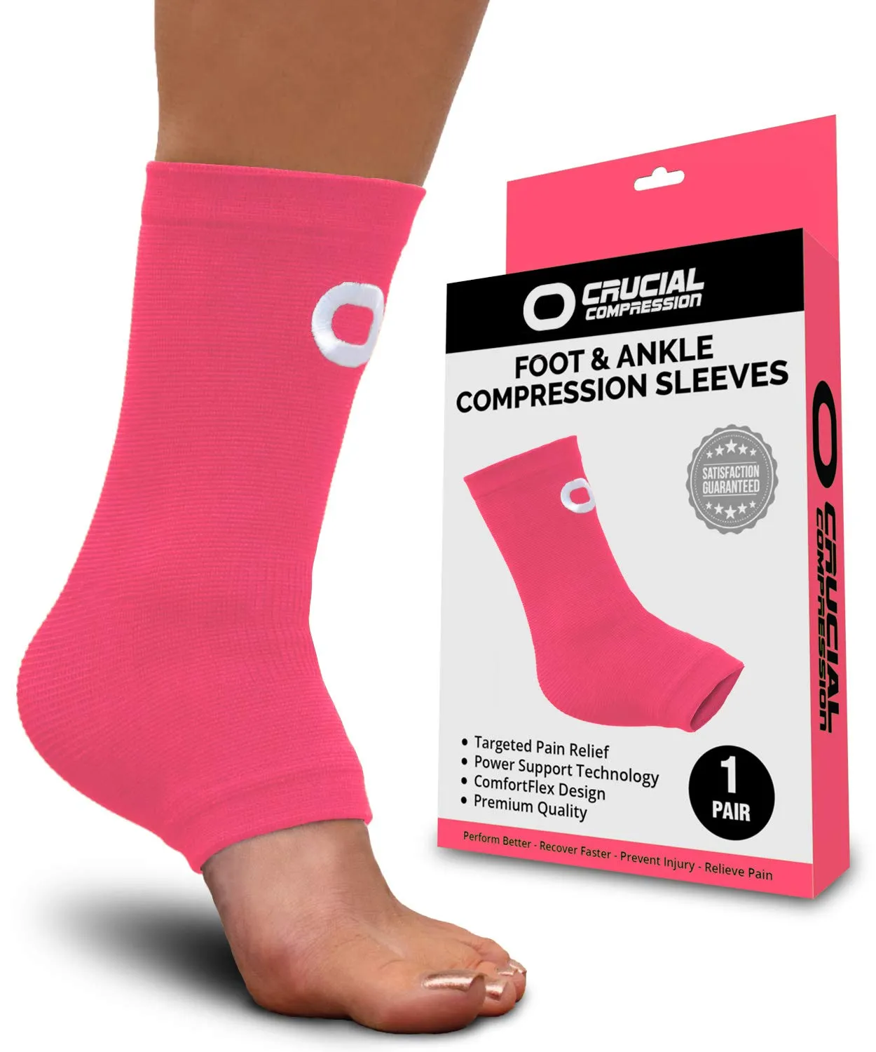 Ankle Brace Compression Support Sleeve (1 Pair) - BEST Ankle Compression Socks for Plantar Fasciitis, Arch Support, Foot & Ankle Swelling, Achilles Tendon, Joint Pain, Injury Recovery, Heel Spurs Large (Men's 10-13 / Women's >11) Pink