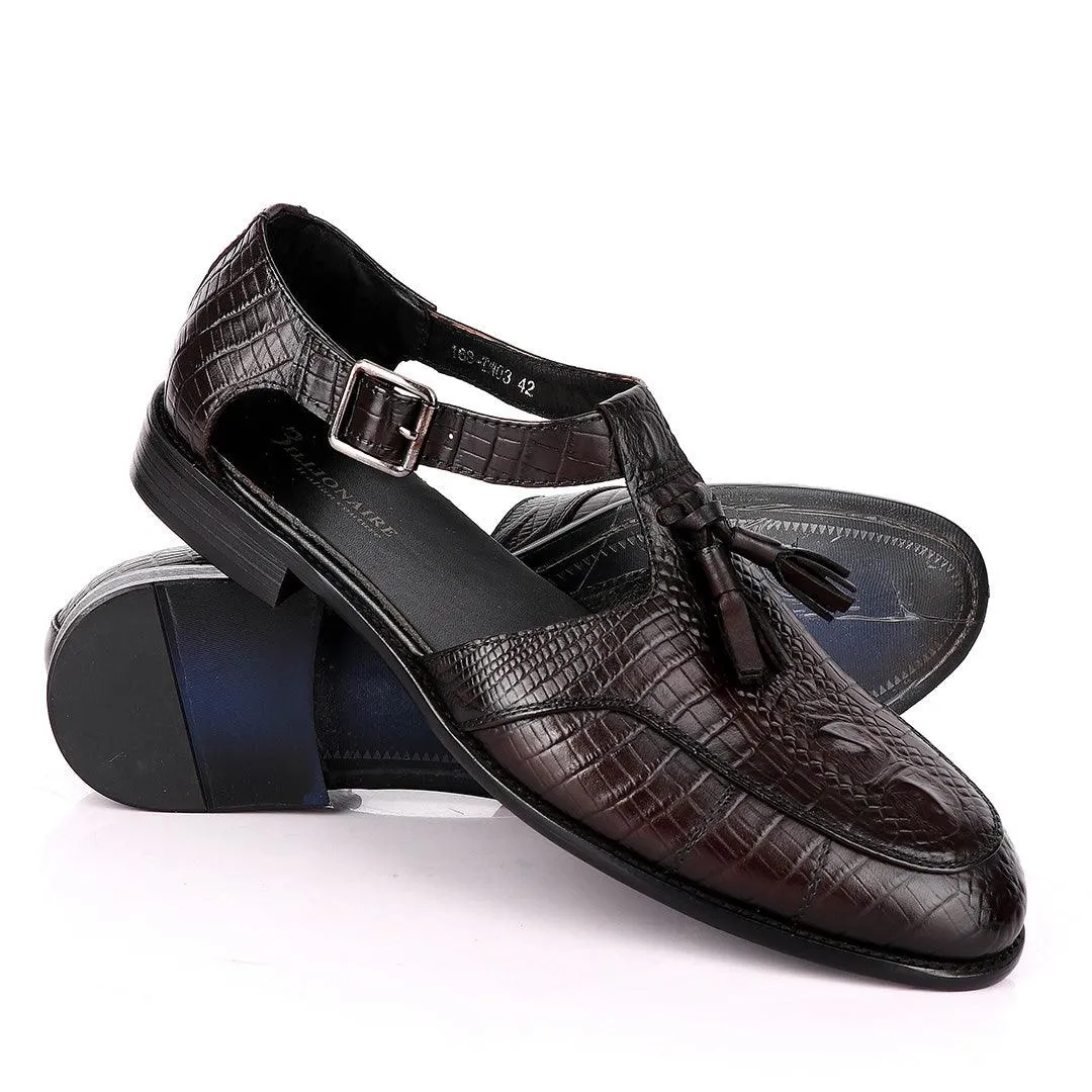 Billionaire Classic Croc Tassel Coffee Leather Sandal Shoe