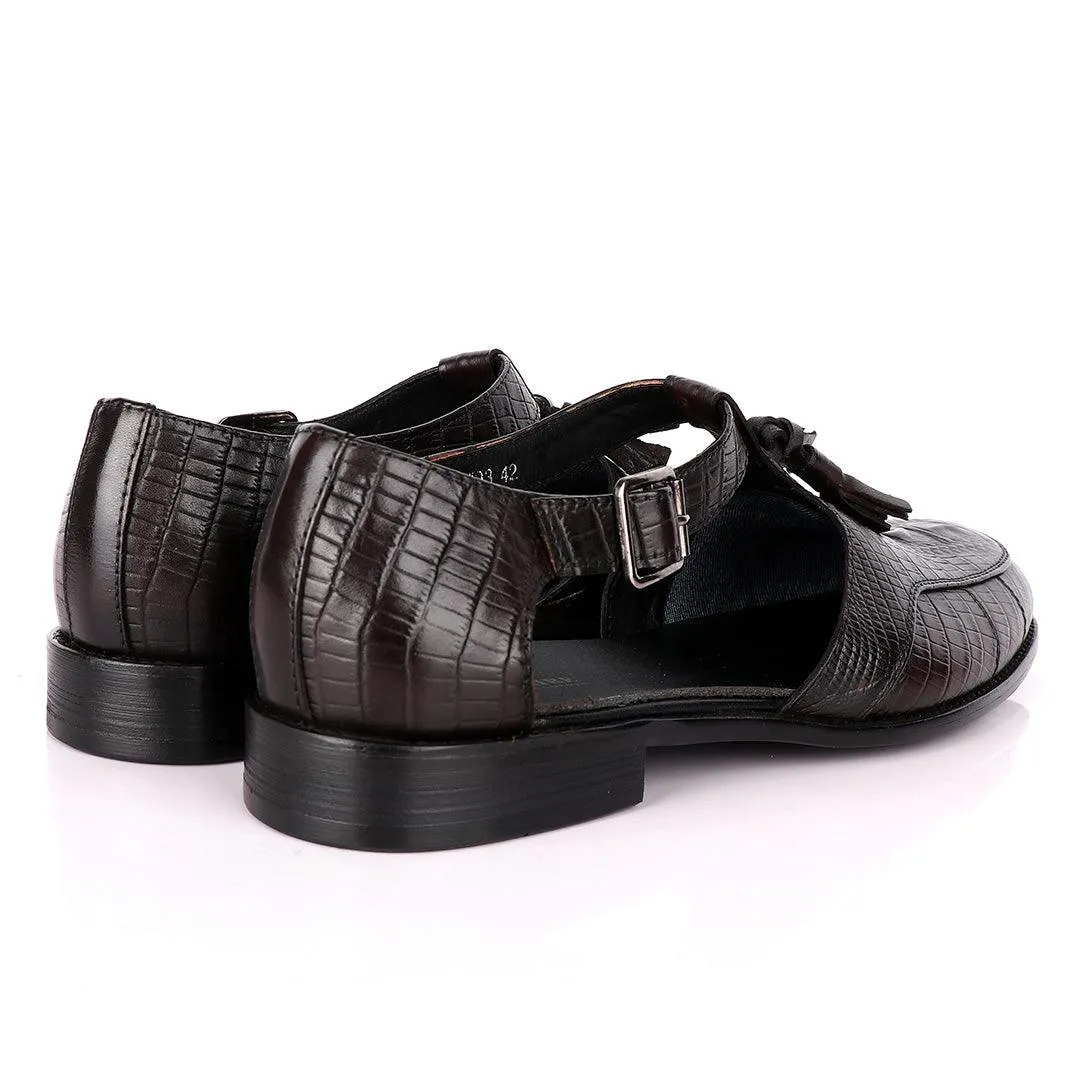 Billionaire Classic Croc Tassel Coffee Leather Sandal Shoe