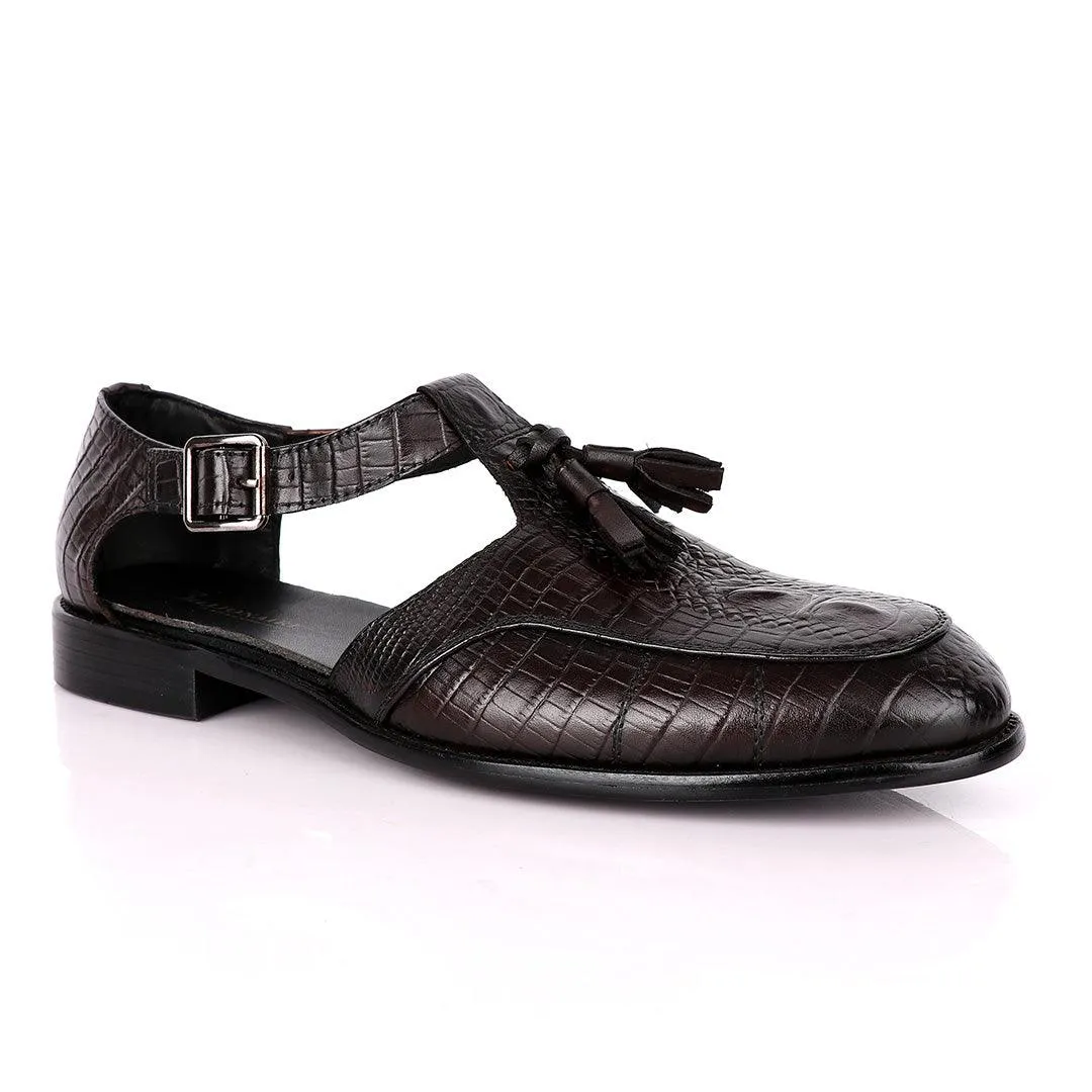 Billionaire Classic Croc Tassel Coffee Leather Sandal Shoe