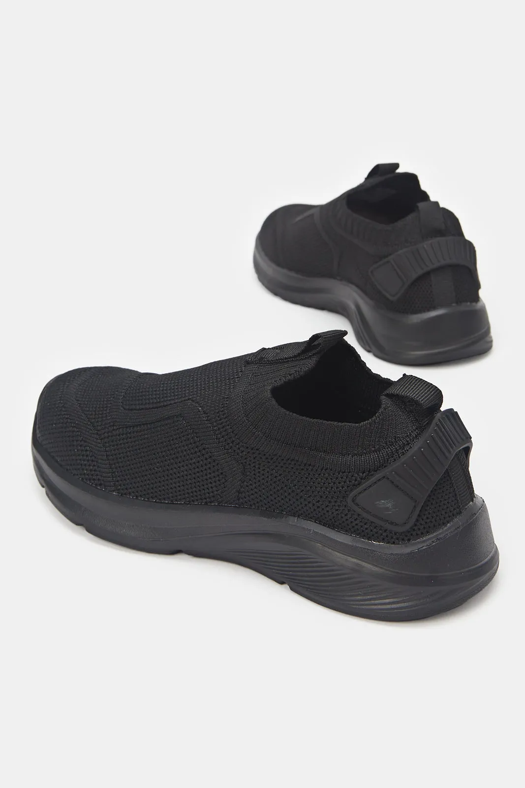 Boys Black Triple Knit Slip On