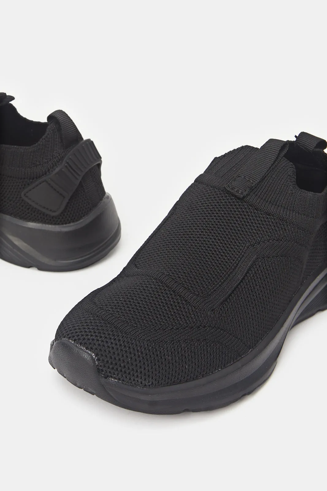 Boys Black Triple Knit Slip On