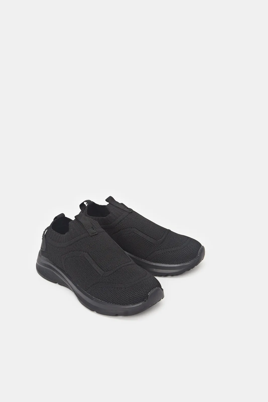 Boys Black Triple Knit Slip On