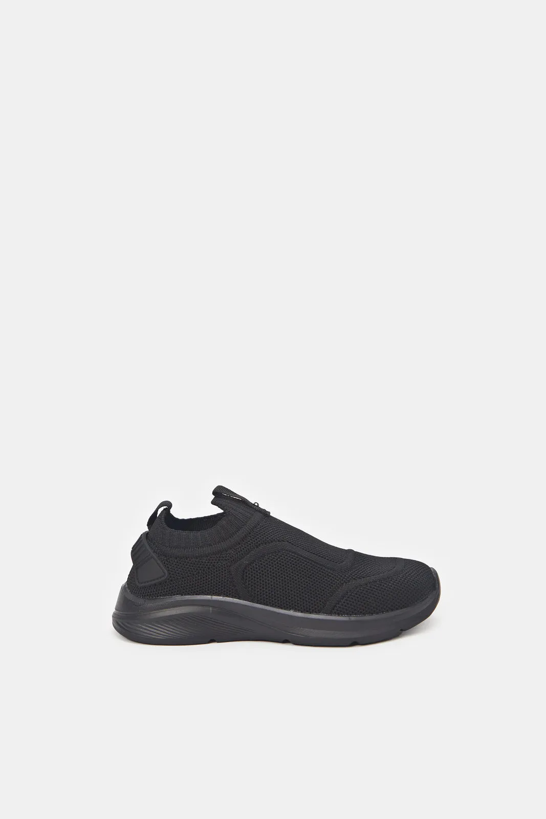 Boys Black Triple Knit Slip On