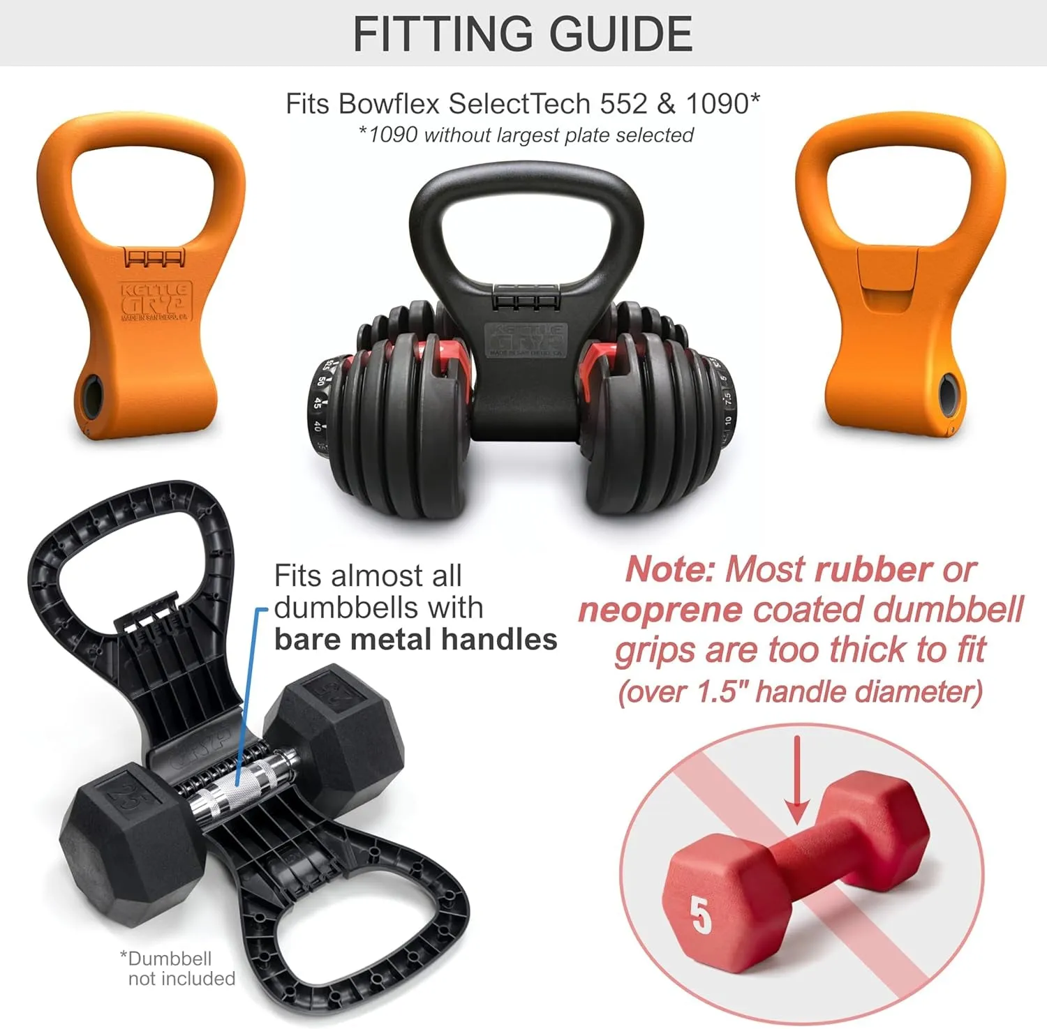 Converts Your Dumbbells into Kettlebells Dumbbell Grip Handle -Made In The USA-