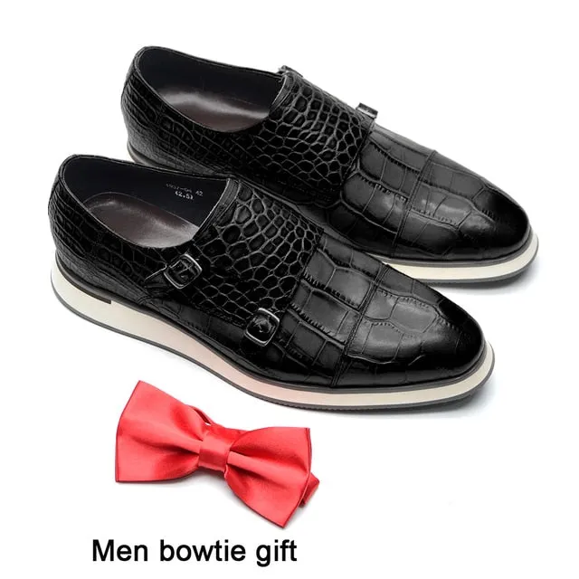 Crocodile Pattern Double Buckle Monk Shoes