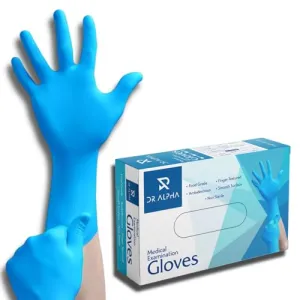 Dr Alpha Nitrile Gloves Powder Free Medical Examination gloves, Disposable and Surgical Hand Gloves | Comfort, Tear Resistance, Multi-Purpose, Food Grade |Gloves Surgical 6 Gram Blue Small Pack of 50