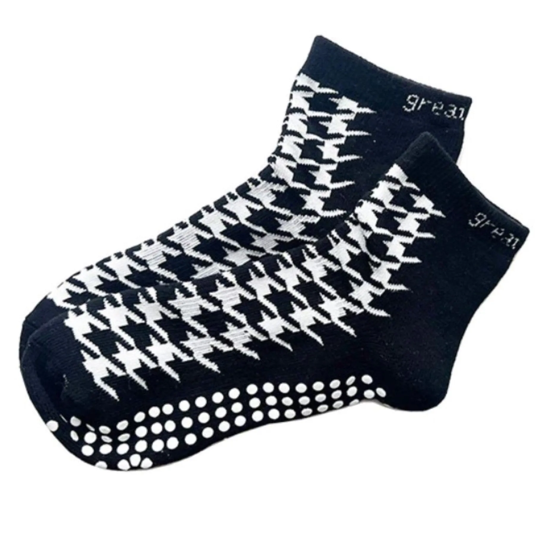 Eeryn Short Crew Grip Sock - Houndstooth (Pilates & Barre)