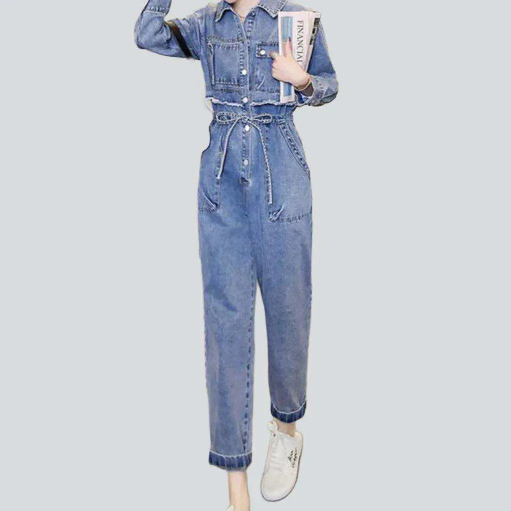 Embroidered street style jean jumpsuit for women