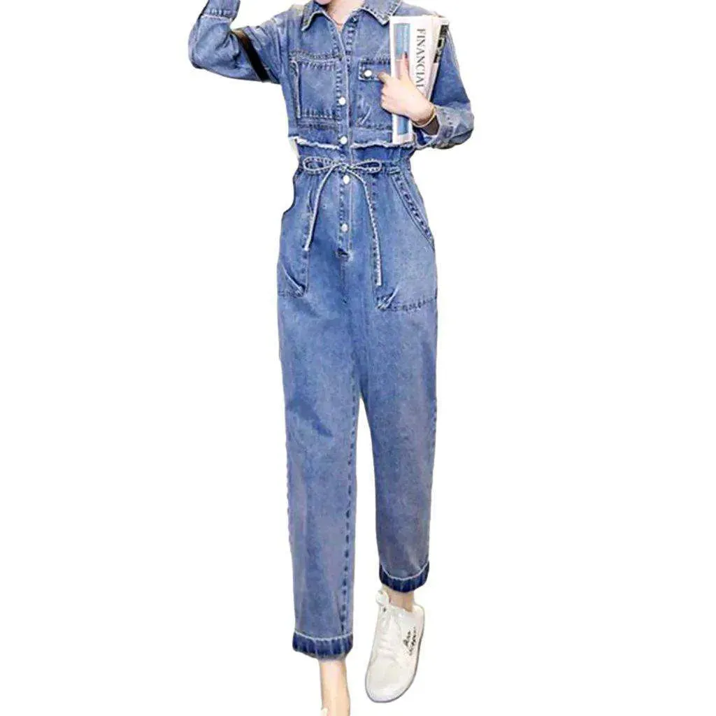 Embroidered street style jean jumpsuit for women