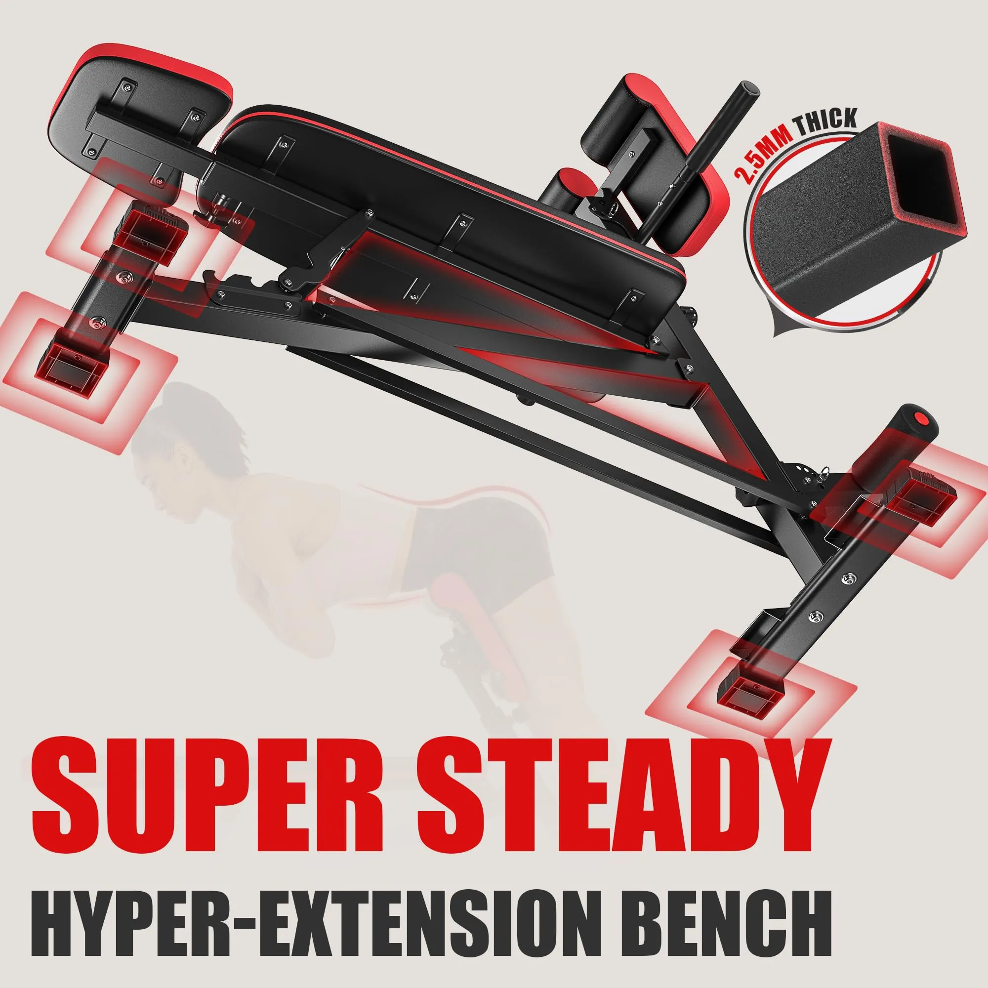 FLYBIRD 3 in 1 Workout Bench, Roman Chair, Weight Bench and Sit Up Bench for Hyper Back Extension and Full Body Workout with Handle, Abdomen core and Comprehensive Glute Training Home Gym Equipment