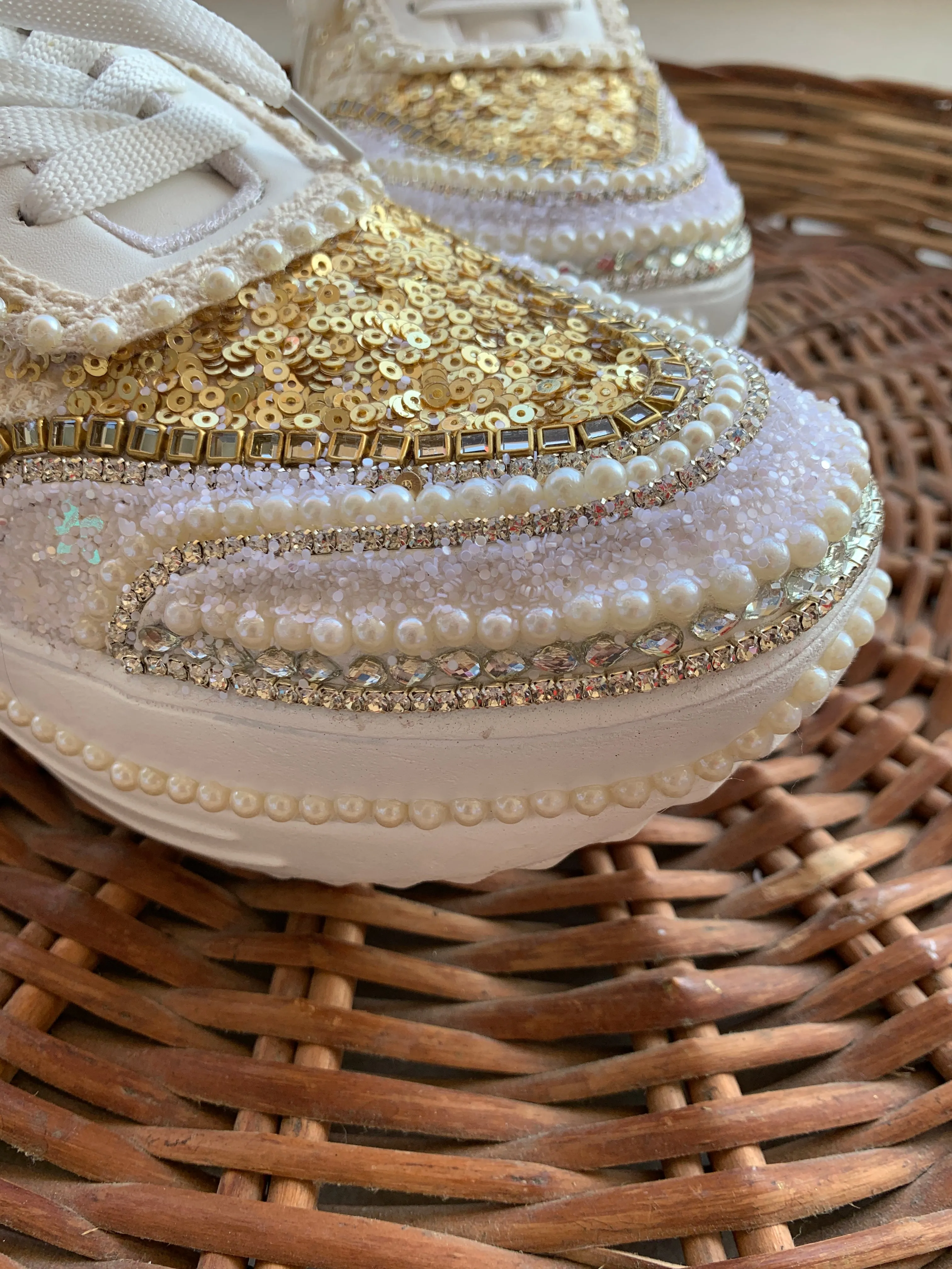 FUNKY N TRENDY ivory and gold bridal sneakers / bridesmaid sneakers/ golden sneakers / gold heeled sneakers / ivory sneakers/ gold sneakers