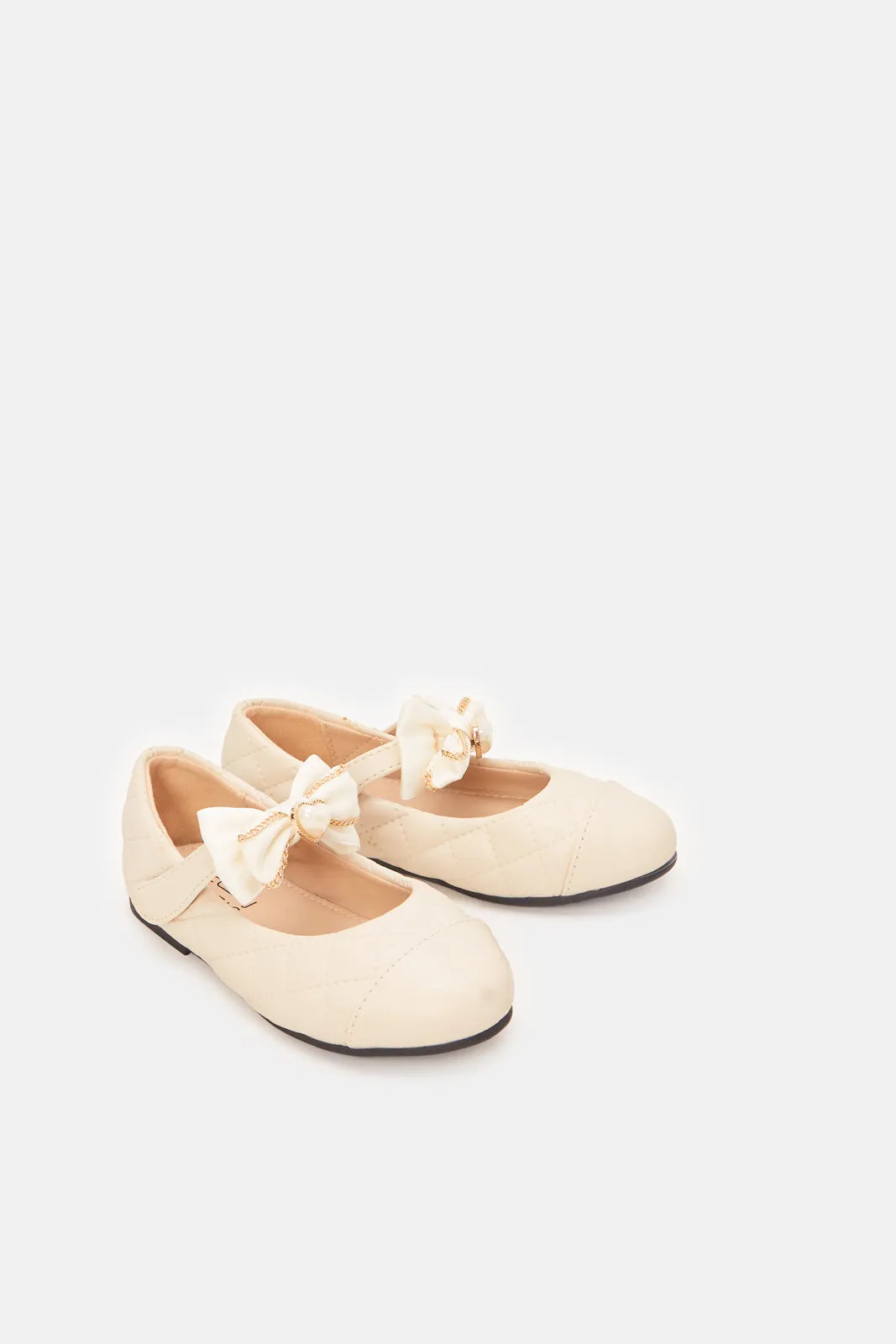 Girls Beige Embellished Bow Ballerina