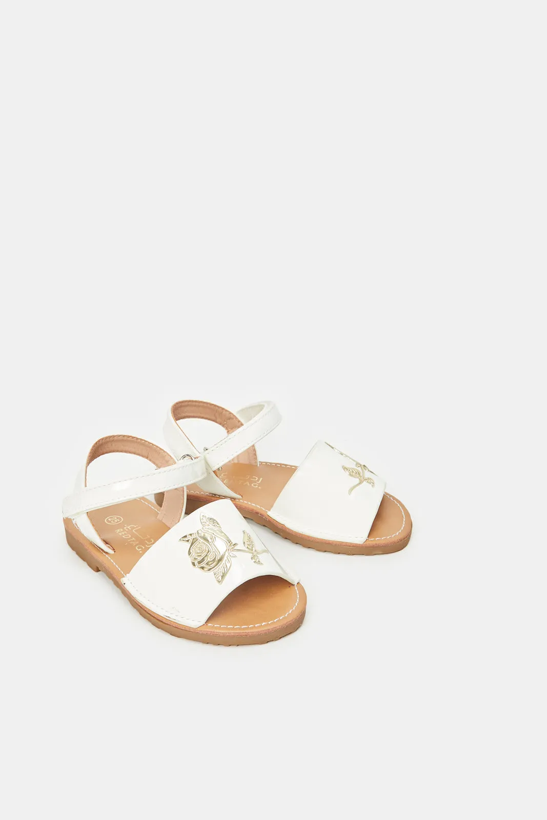 Girls White Floral Embossed Sandal