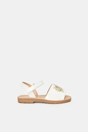 Girls White Floral Embossed Sandal