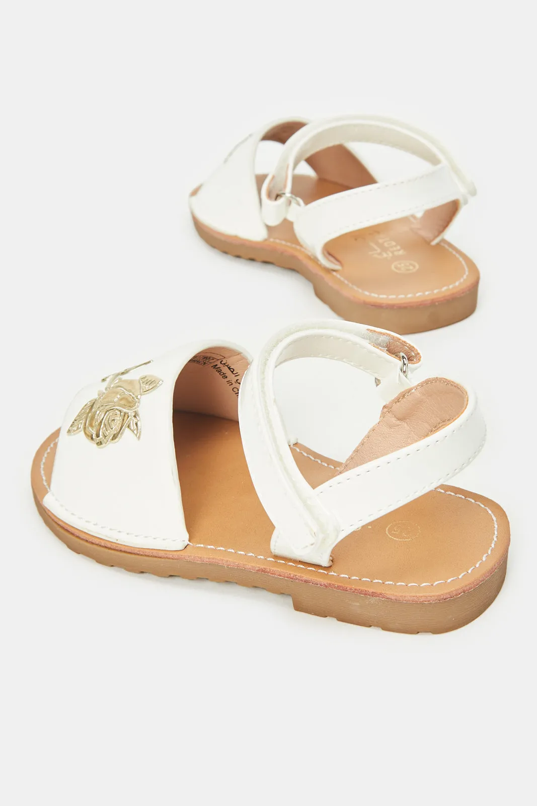 Girls White Floral Embossed Sandal