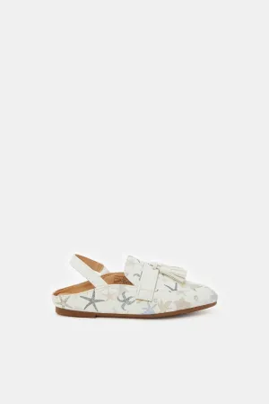 Girls White Printed Mule