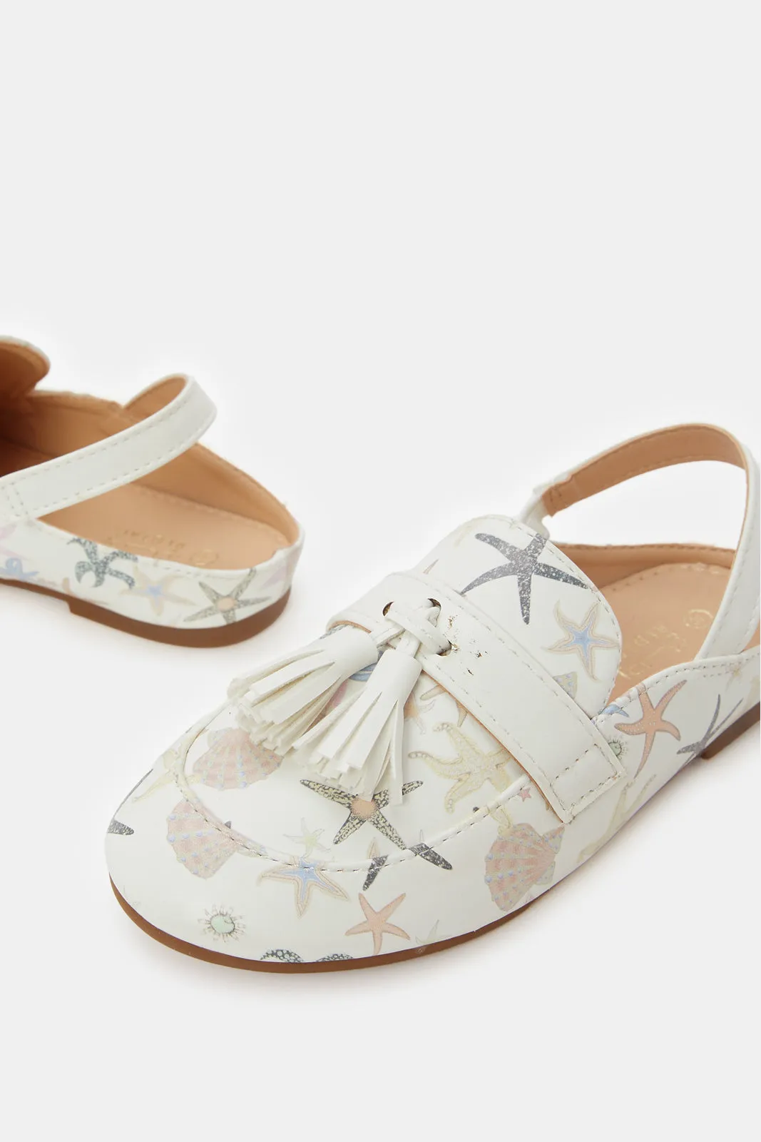 Girls White Printed Mule