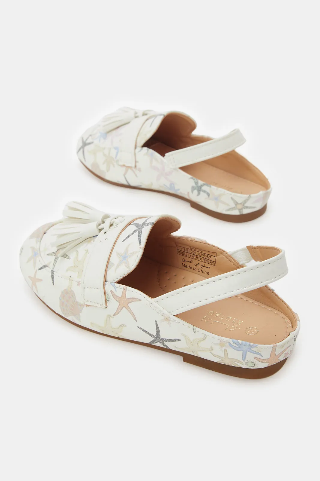 Girls White Printed Mule