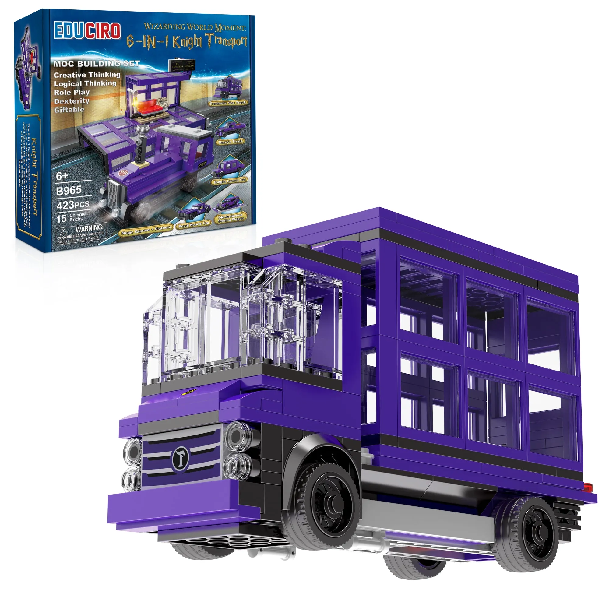 Harry World 6 in 1 Car toys Building set Gifts for Kids, Girls, and Boys Ages 6-12 (423pcs),Sports Car,Van Truck,Harry's Truck,Knight Lxury Car,Wagon,Magic Express