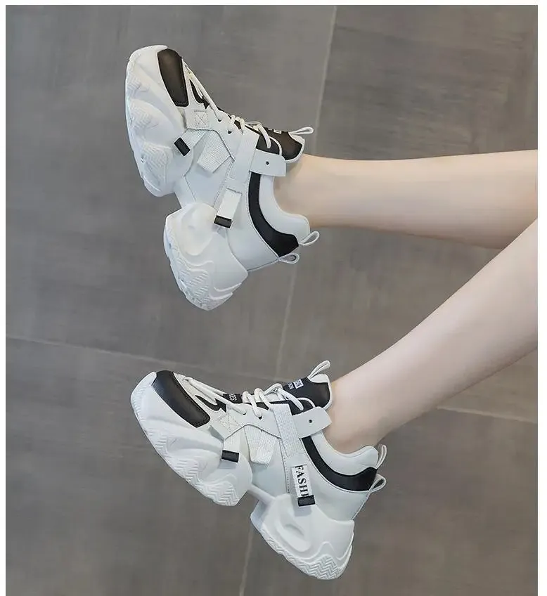 Joskaa 2024 New Hidden Heels White And Black Platform Sneakers