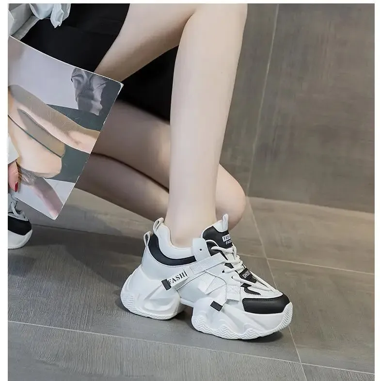 Joskaa 2024 New Hidden Heels White And Black Platform Sneakers