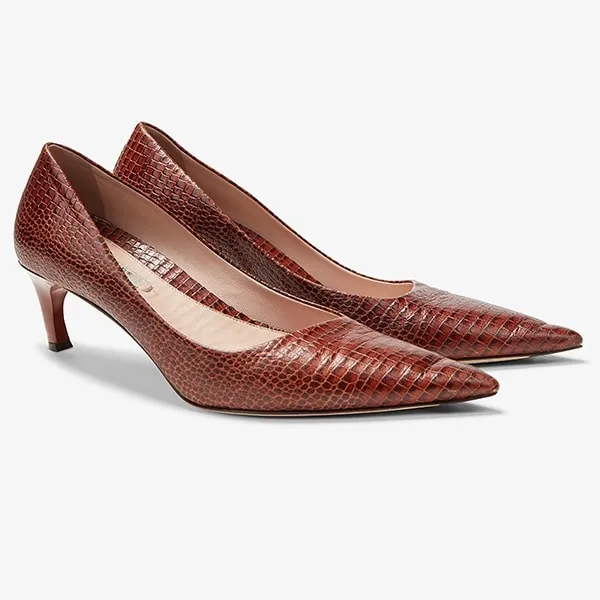 Lillian Pump - Mini Embossed Croc :: Brown