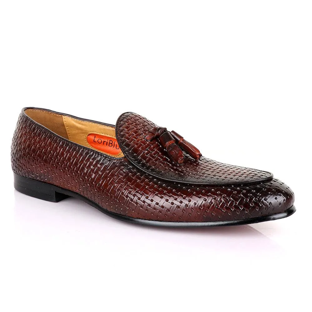 LoriBlu Classic Woven Basket Tassel Coffee Leather Shoe