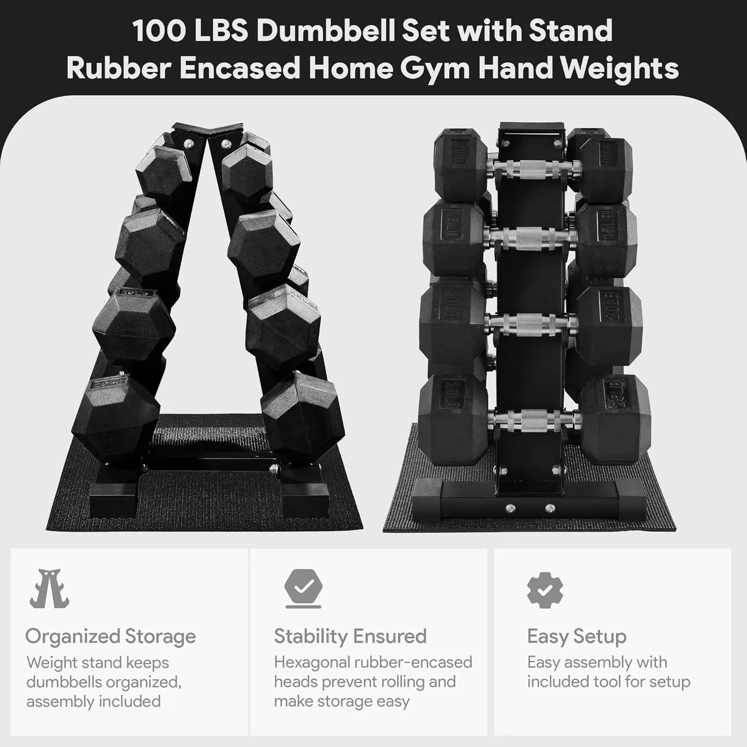 Maxx Rep Hex Dumbbell Set Rack