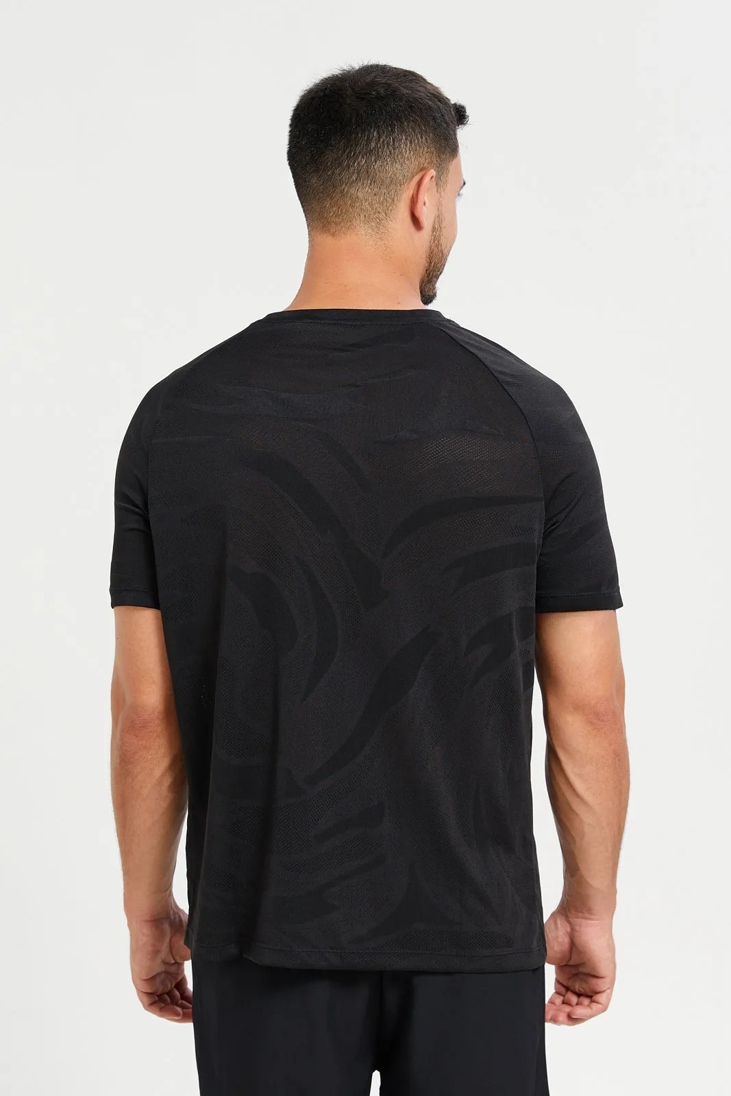 Men Black Embellished Active T-Shirt