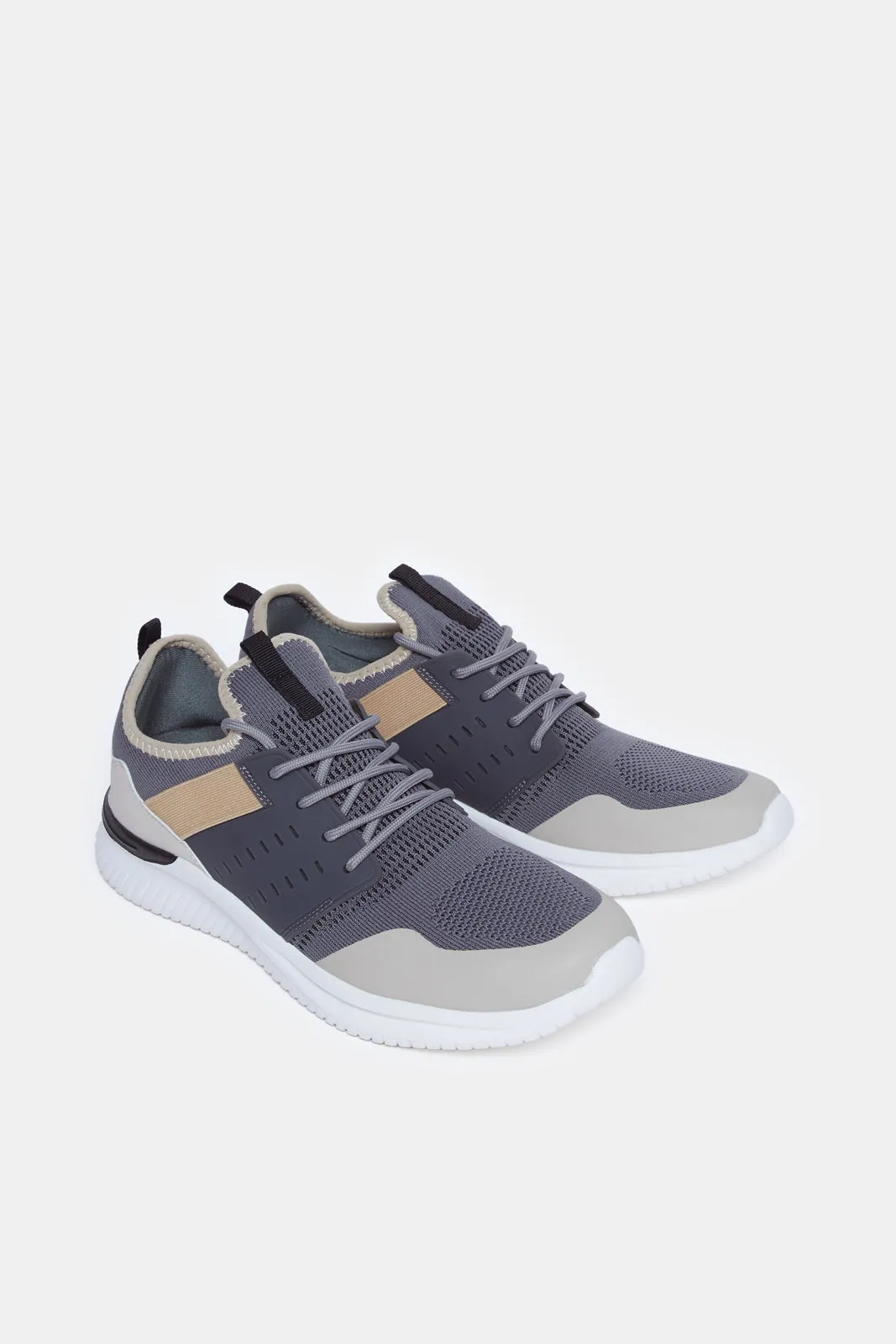 Men Grey Rubber Overlayed Sneakers