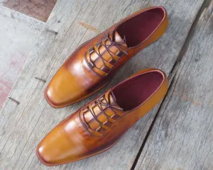 Men's Leather Tan Brown Derby Shoes