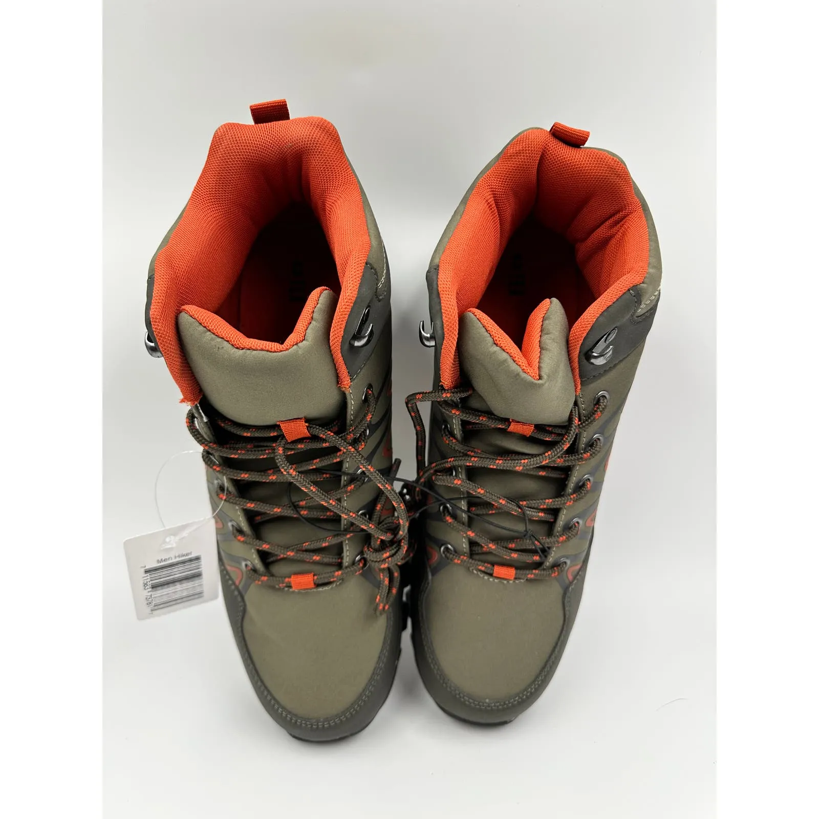 Men's Size 10, Olive Green High Top Hikers w/ Orange and Black Accents