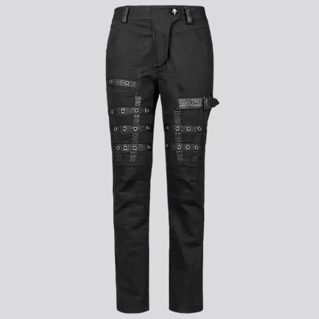 Mixed-fabrics rivet jeans
 for men