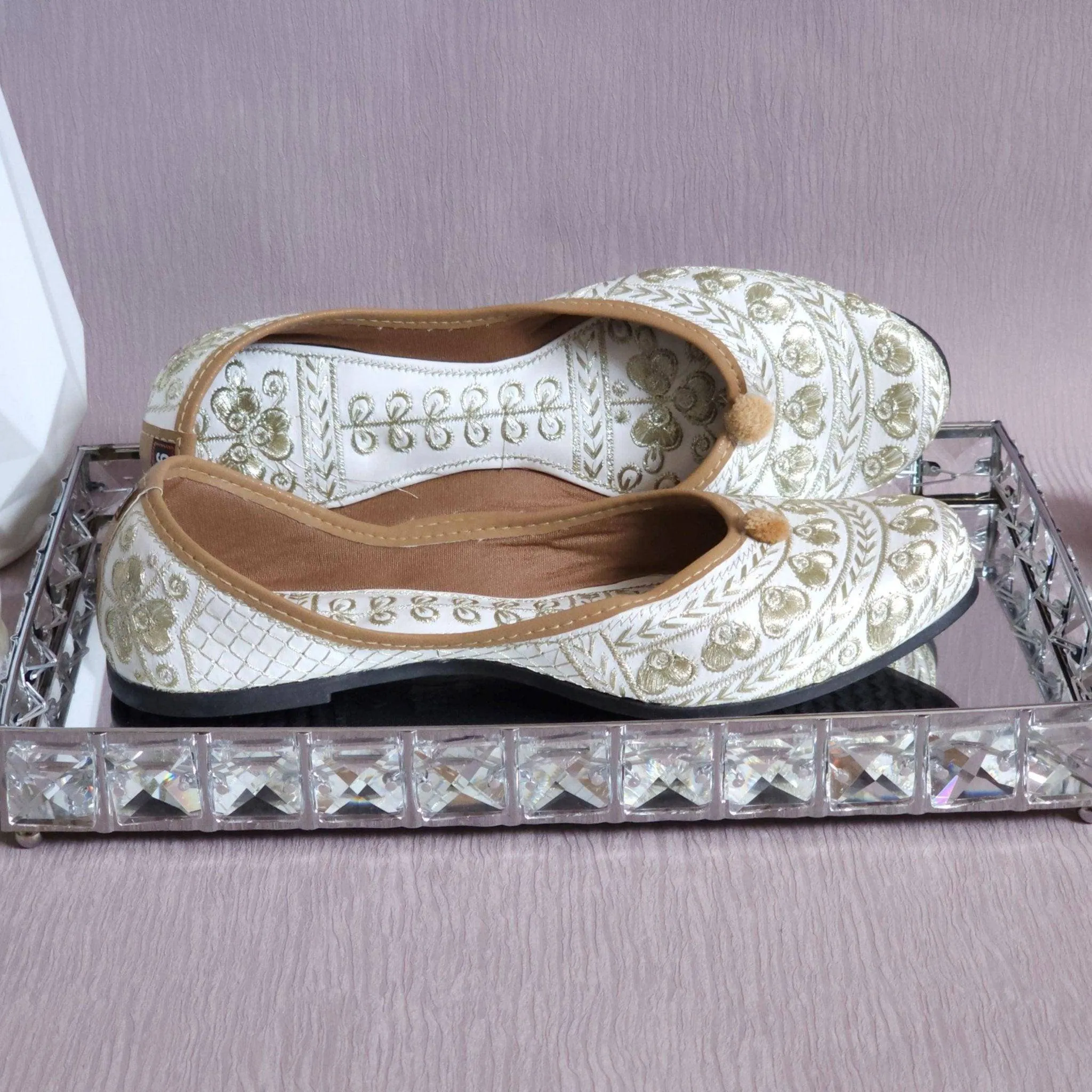 Mohini - White Gold work Ballerina Jutti Shoes