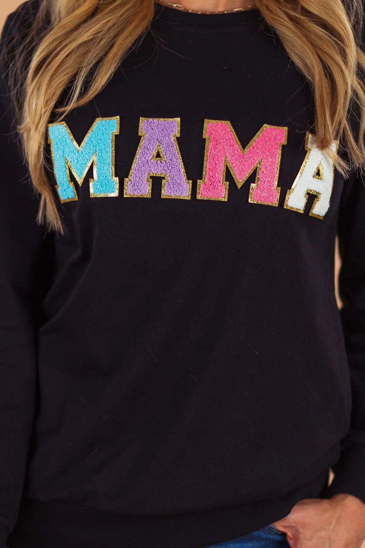 Mom & Me - "Mama & Mini" Black Chenille Patch Top