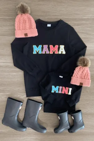 Mom & Me - "Mama & Mini" Black Chenille Patch Top