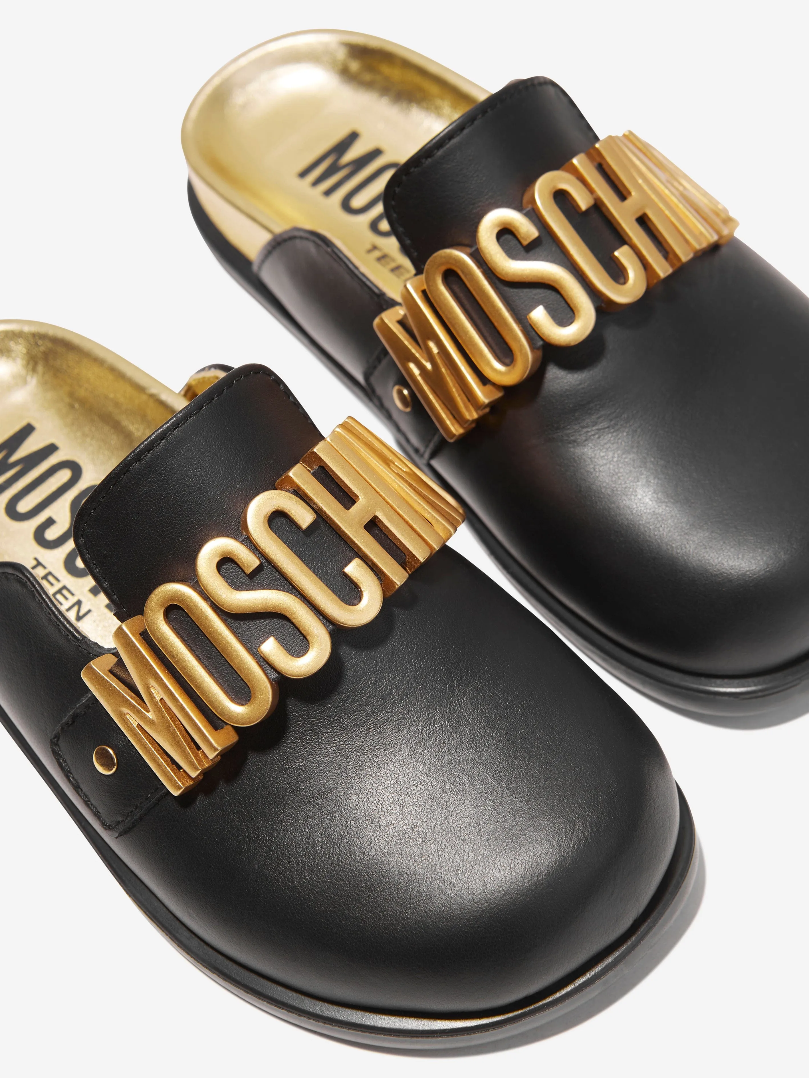 Moschino Girls Lettering Logo Mules in Black