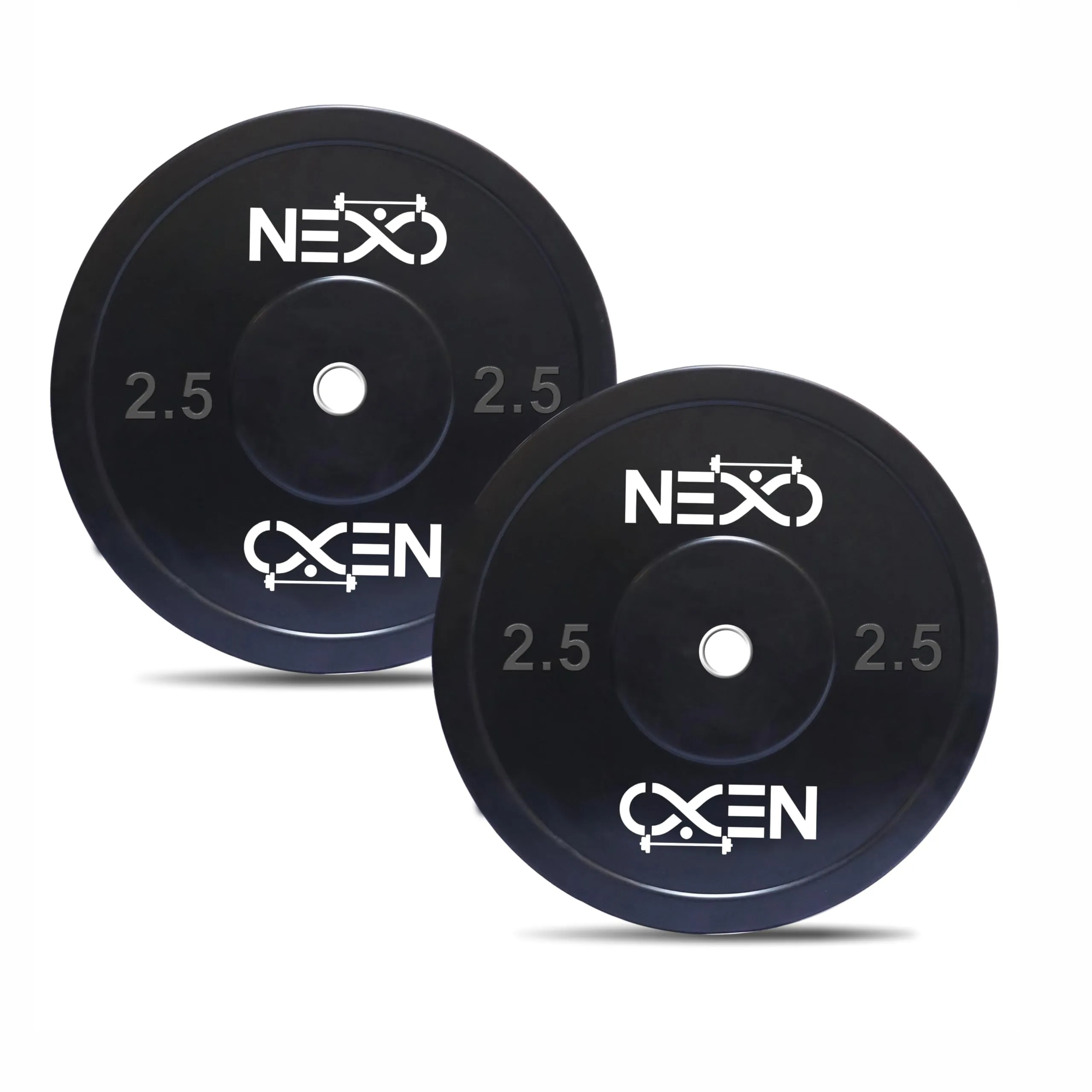 NEXO Black Olympic Professional Bumper Exercise Rubber Plates | Gym Weight Dumbbell Plates | Home gym equipment for Men & Women | 28mm Olympic Barbell | 5kg set of 2 Plates (2.5kg x 2)