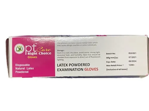 PTcare Latex Examination Hand Gloves, Pack of 100, Large Size, Medical Disposable Gloves Non-Sterile and Less Powdered, White,Unisex, Surgical Gloves for Hospital, Clinic, Sanitary & Kitchen,Latex Gloves